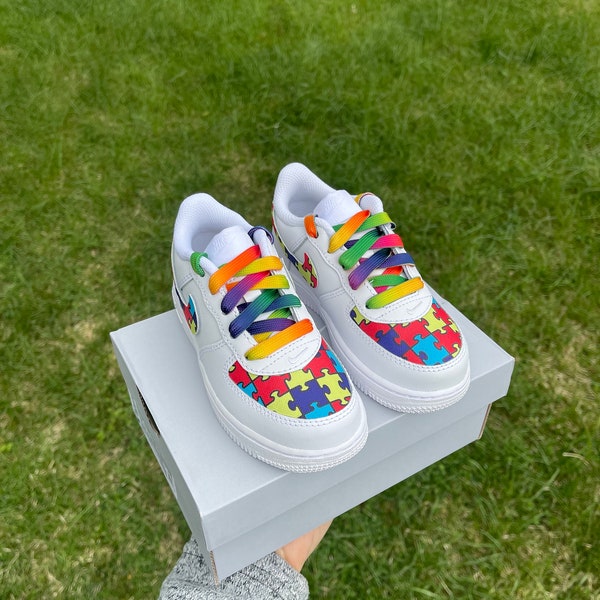 Toddler kids autism awareness Nikes Air Force 1,faux leather