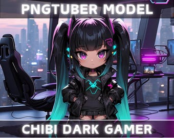 Premade PNGTuber Model Chibi Dark Girl Vtuber Model Cute Female PNG Vtuber Avatar Gaming Stream Asset Free Animated background Vtuber Room