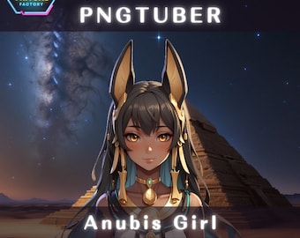 Premade PNGTuber Model Anubis Girl Vtuber Model Cute Dog Female PNG Vtuber Avatar Gaming Stream Asset with Free Animated background Egypt