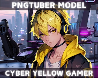PNGTuber Premade Model Cyber Yellow Gamer Boy | Twitch | YouTube | Vtuber | Veadotube | Streaming | OBS #cyberpunk #music #male #avatar