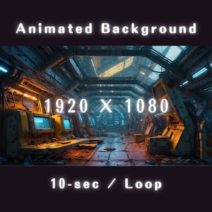 May include: Animated background of a futuristic, industrial space with yellow and gray metal structures, pipes, and wires. The background is 1920 x 1080 pixels and loops for 10 seconds.