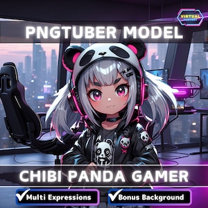 Modelo PNGTuber prediseñado, Chica Panda Chibi, Modelo Vtuber, PNG femenino lindo, Avatar Vtuber, Recurso de transmisión de juegos, Fondo animado gratuito, Sala Vtuber