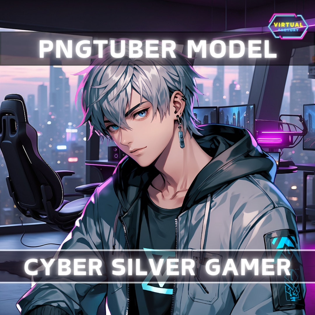 Pngtuber Premade Model Cyber Silver Gamer Boy | Twitch | Youtube ...