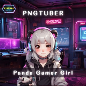 Prefabricado PNGTuber Modelo Panda Gamer Girl Vtuber Modelo Linda Mujer PNG Vtuber Avatar Gaming Stream Asset Fondo animado gratis Vtuber Room