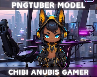 Premade PNGTuber Model Chibi Anubis Boy Vtuber Model Cute Male PNG Vtuber Avatar Gaming Stream Asset Free Animated background Vtuber Room