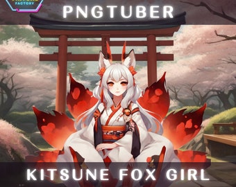 Premade PNGTuber Model Kitsune Fox Girl Vtuber Model Cute Female PNG Vtuber Avatar Gaming Stream Asset With Free Animated background