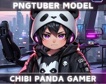 Premade PNGTuber Model Chibi Panda Boy Vtuber Model Cute Male PNG Vtuber Avatar Gaming Stream Asset Free Animated background Vtuber Room