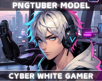 PNGTuber Premade Model Cyber White Gamer Boy | Twitch | YouTube | Vtuber | Veadotube | Streaming | OBS #cyberpunk #hoodie #male #avatar