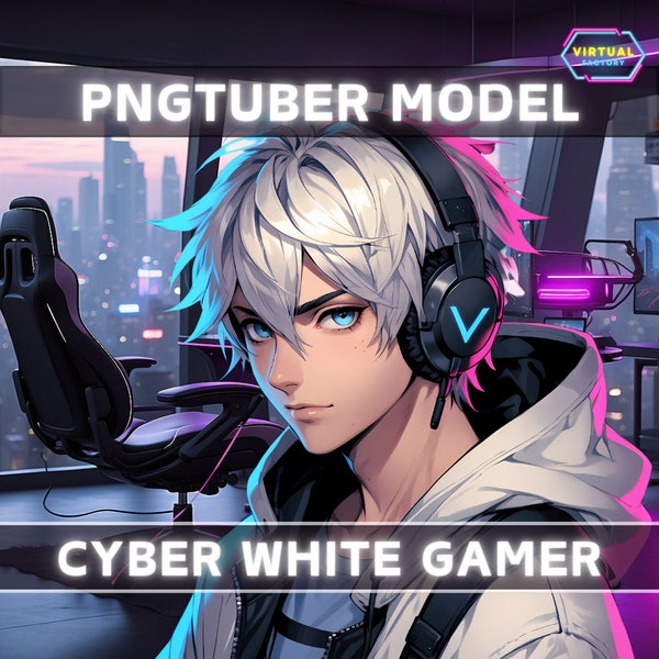 PNGTuber Premade Model Cyber White Gamer Boy | Twitch | YouTube | Vtuber | Veadotube | Streaming | OBS #cyberpunk #hoodie #male #avatar