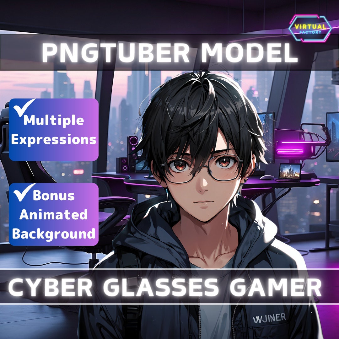 Premade Pngtuber Model Glasses Boy Vtuber Model Male PNG Vtuber Avatar Gaming Stream Asset Free