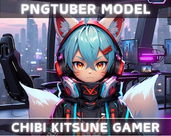 Premade PNGTuber Model Chibi Kitsune Boy Vtuber Model Cute Male PNG Vtuber Avatar Gaming Stream Asset Free Animated background Vtuber Room