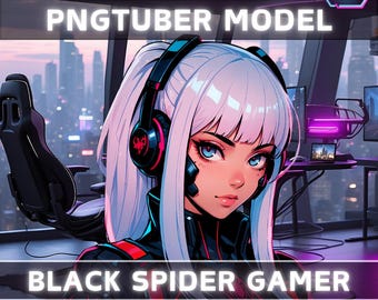 Premade PNGTuber Model Black Spider Girl Vtuber Model Cute Female PNG Vtuber Avatar Gaming Stream Asset Free Animated background Vtuber Room