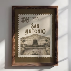San Antonio Briefmarke Druck, Erinnerung an die Alamo Poster, Texas Wanddekoration, Vintage Post Stamp Art