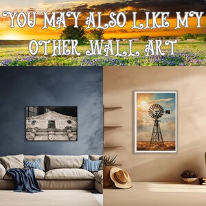 May include: The image showcases two framed wall art pieces. One is a black and white photograph of a building, and the other is a painting of a windmill in a field. The text at the top reads "YOU MAY ALSO LIKE MY OTHER WALL ART."