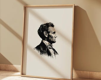 Abraham Lincoln Druck, Portrait Wanddekor, Präsident Poster, minimalistische Wandkunst