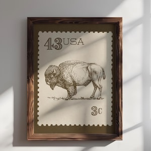 Vintage Buffalo Postage Stamp Print: Americana Bison Wall Art
