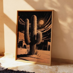 Kaktus in der Wüste, Texas, Wanddekor, Landschaft des Südwestens, Western Kunstdruck, Sukkulentenpflanze