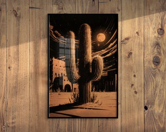 Cactus in the Desert Print, Texas Wall Décor, Southwestern Landscape Poster, Western Art Print, Succulent Plant Design