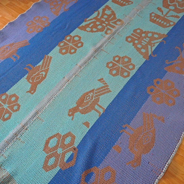 Peruvian colorful blanket / sheep wool carpet / Rug / Frazada / Handmade / wholesale / vintage textiles / andean gift /