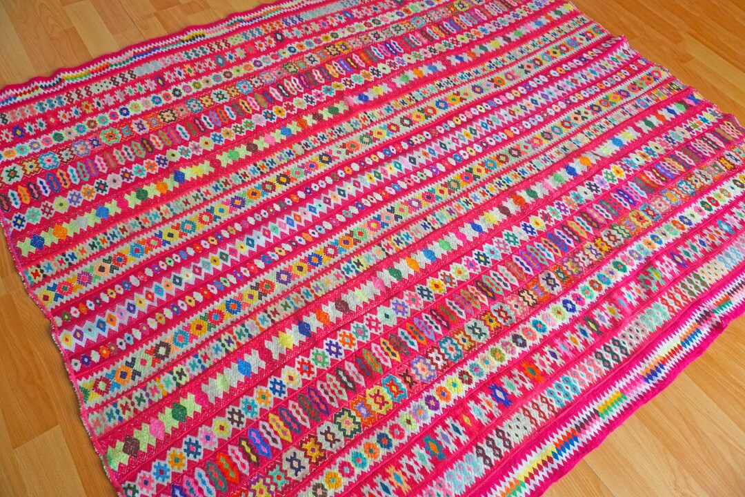 Andean Ribbons Customizable Handmade Bedspread / Peruvian Colorful Ribbons Blanket ...
