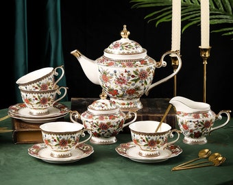 Handgefertigtes Kaffeeset aus Keramik | Englisches Nachmittagstee-Set | Kaffeetasse und Untertasse aus Keramik | Tee-Party-Tee-Set | Handgefertigtes Geschenk