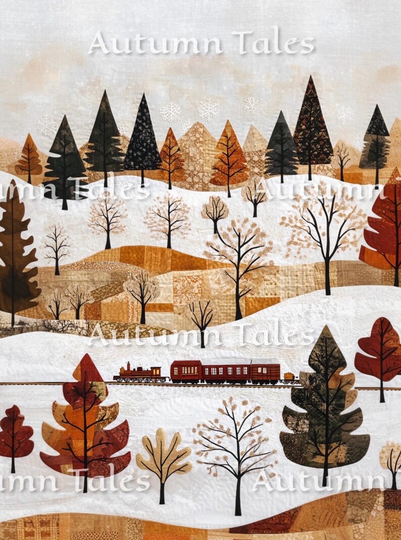 Fall Winter Wall Art Print of a Train in Snowy Forest in Mountsil Hills