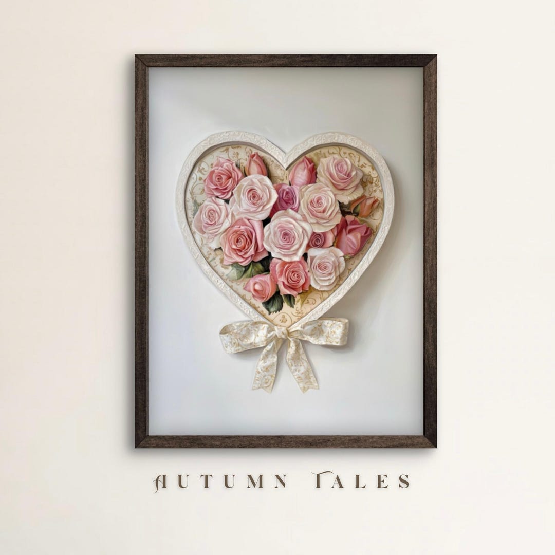 Valentines Day Heart Pink Rose Flower Arrangement Wall Art Print ...