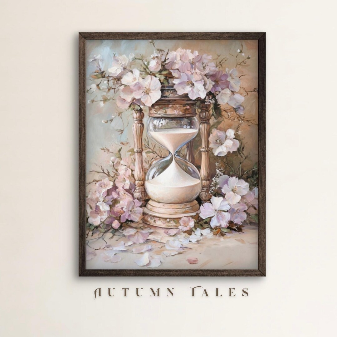Sand Timer Inprint Pink Floral Hourglass Sand Timer Wall Art Print, Spring Botanical ...