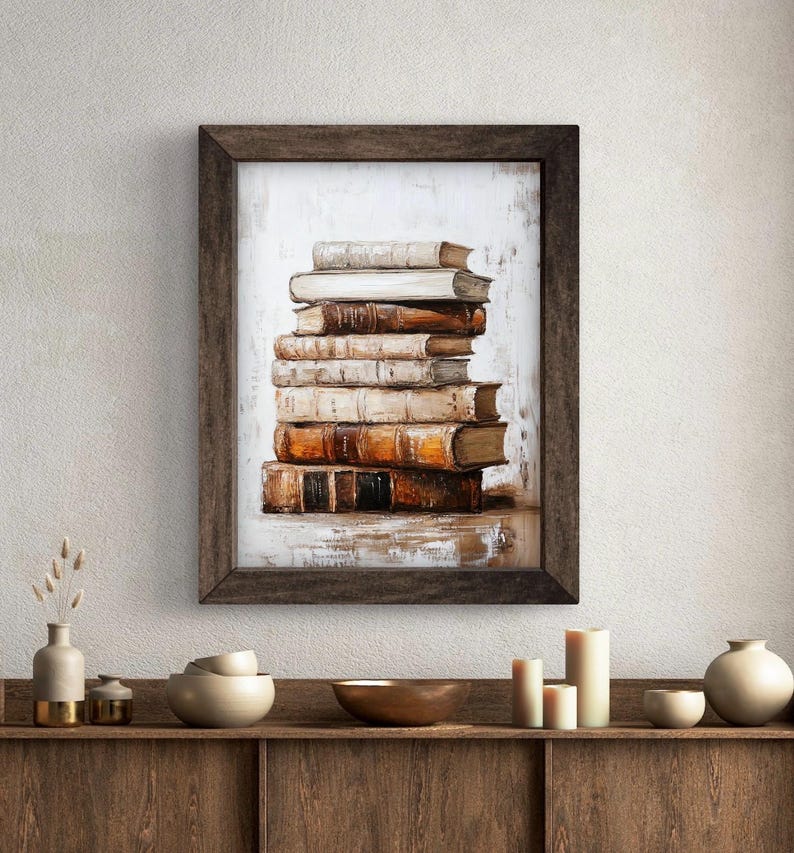 Vintage Rustic Book Wall Art Print Cozy Shabby Chic Home Liberary ...