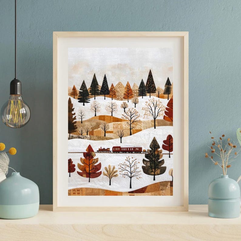 Fall Winter Wall Art Print of a Train in Snowy Forest in Mountsil Hills