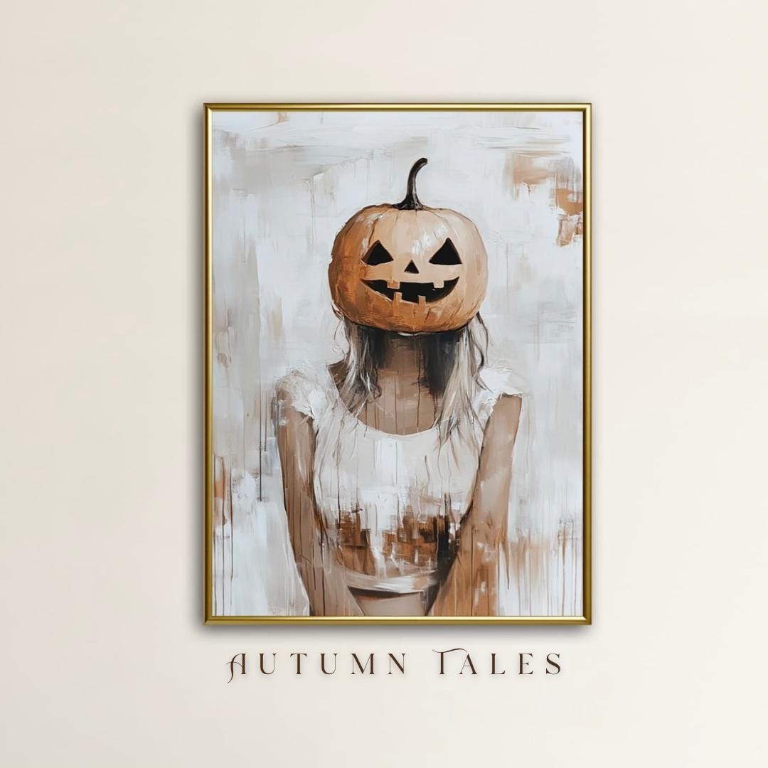 Halloween Spooky Fall Wall Art Print | People Art Pumpkin Head Girl ...