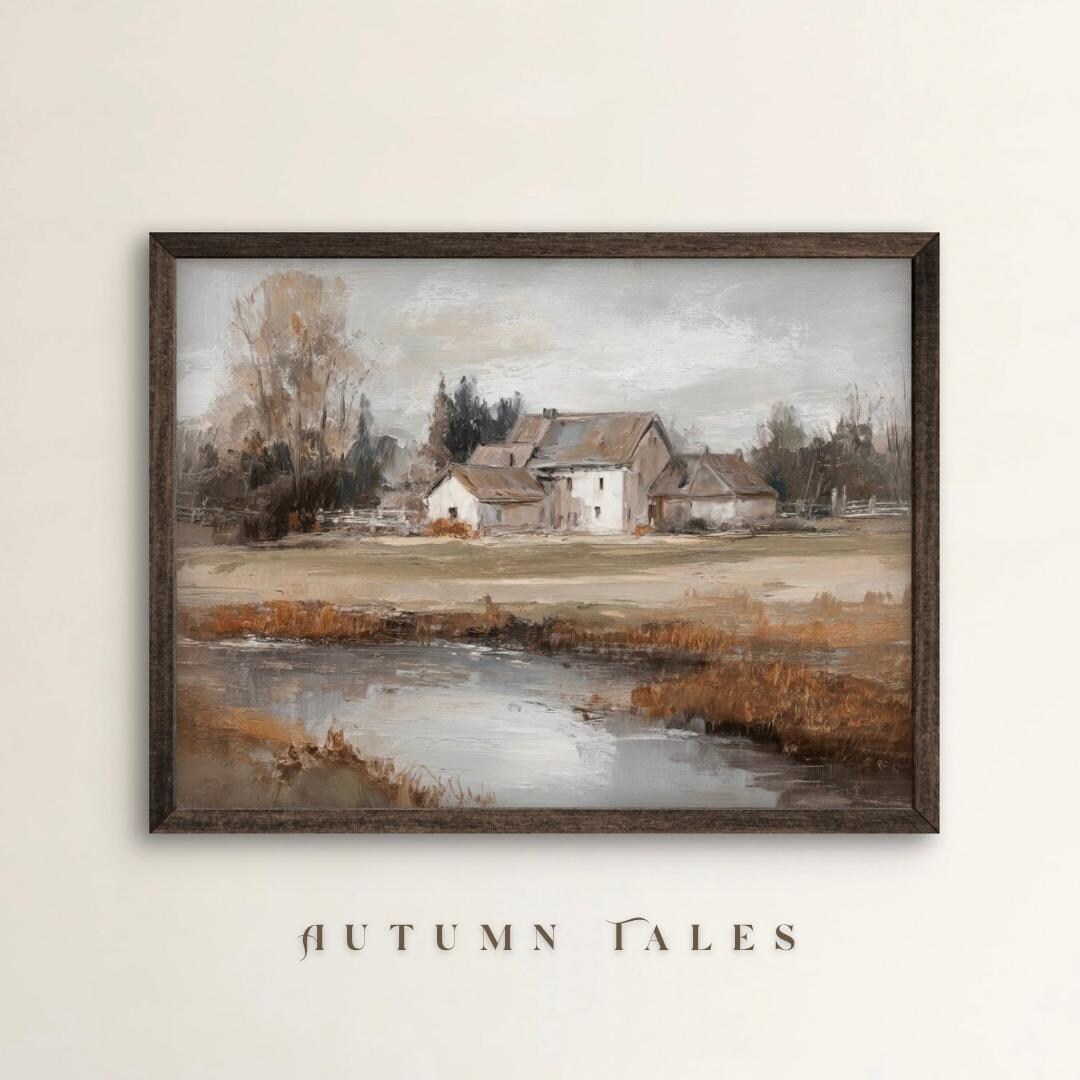Vintage Fall Lake Landscape Wall Art Print Country Barn Cozy Autumn ...