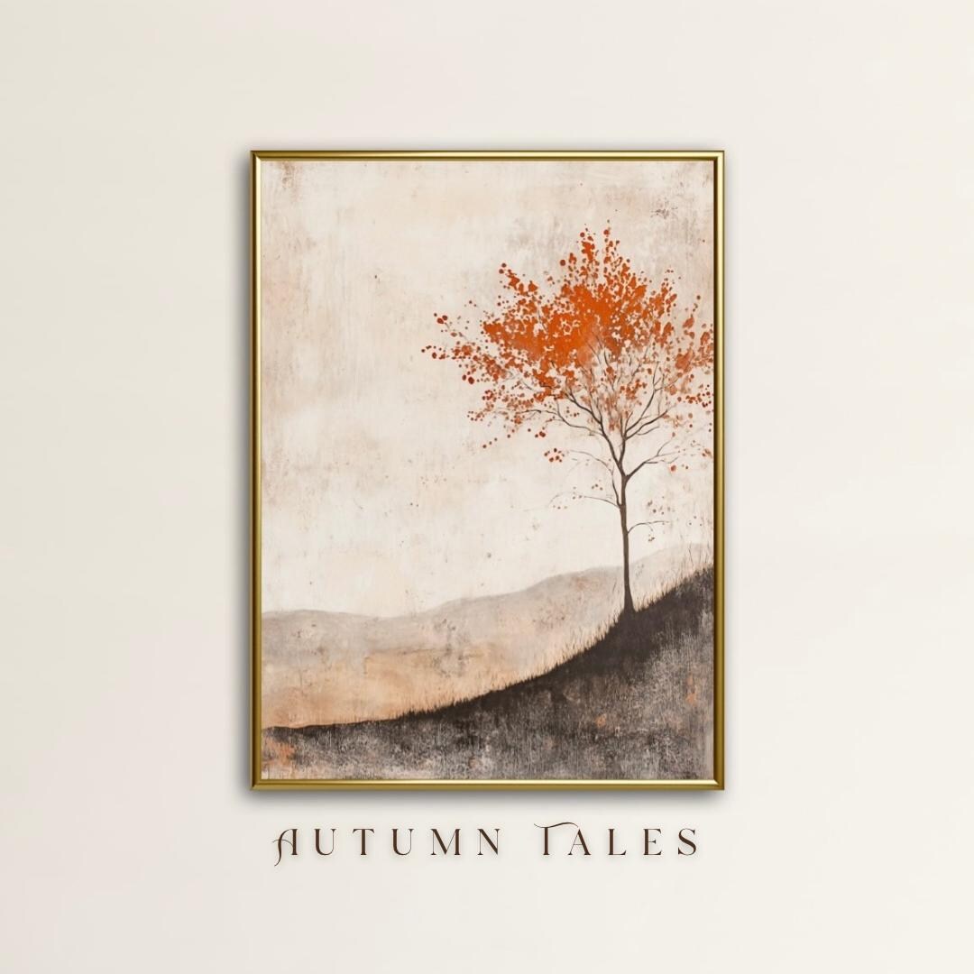 Vintage Moody Fall Wall Art Print, Rustic Treescape Autumn Wall Art ...