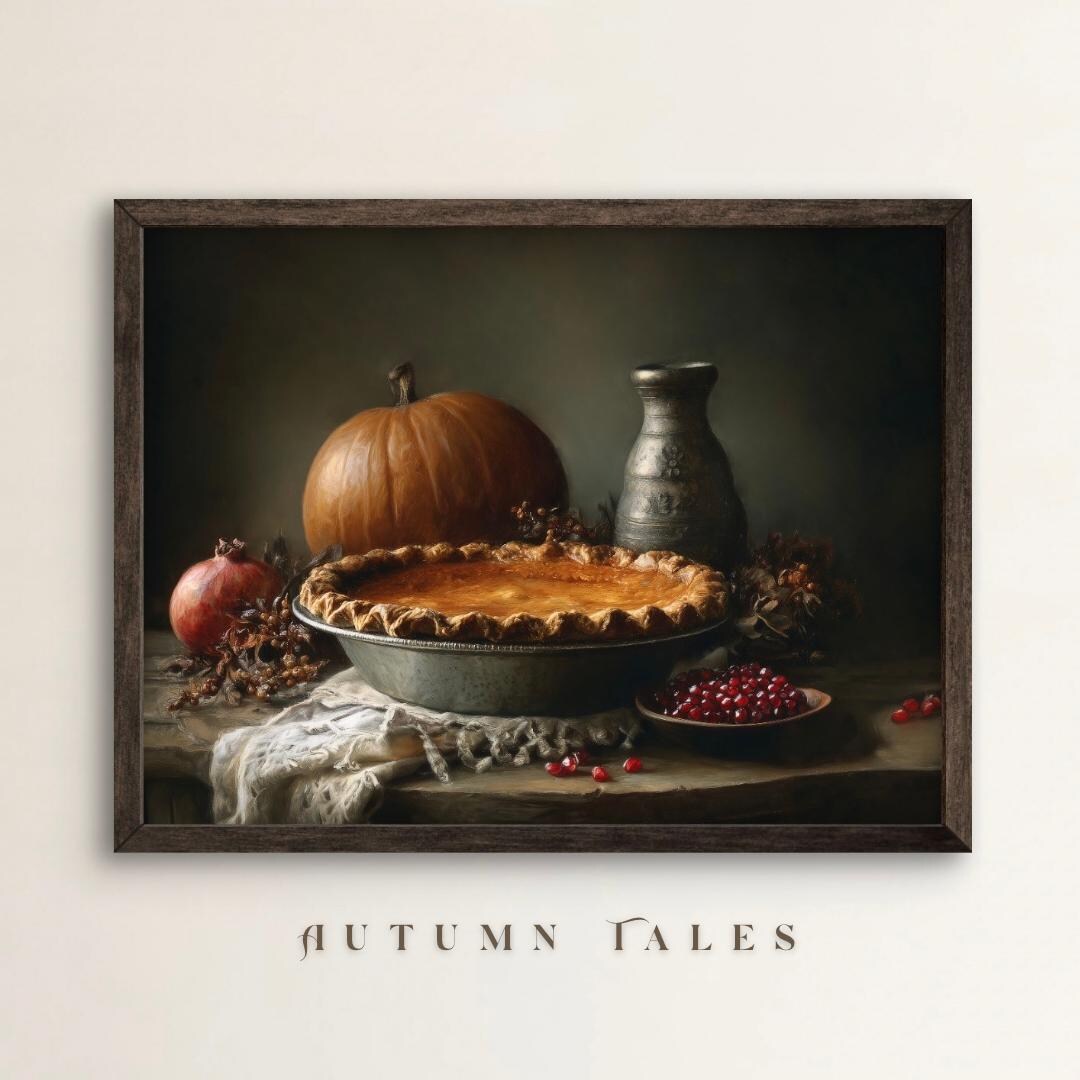 Moody Pumpkin Pie Still Life Wall Art Print Fall Kitchen Dining Room ...