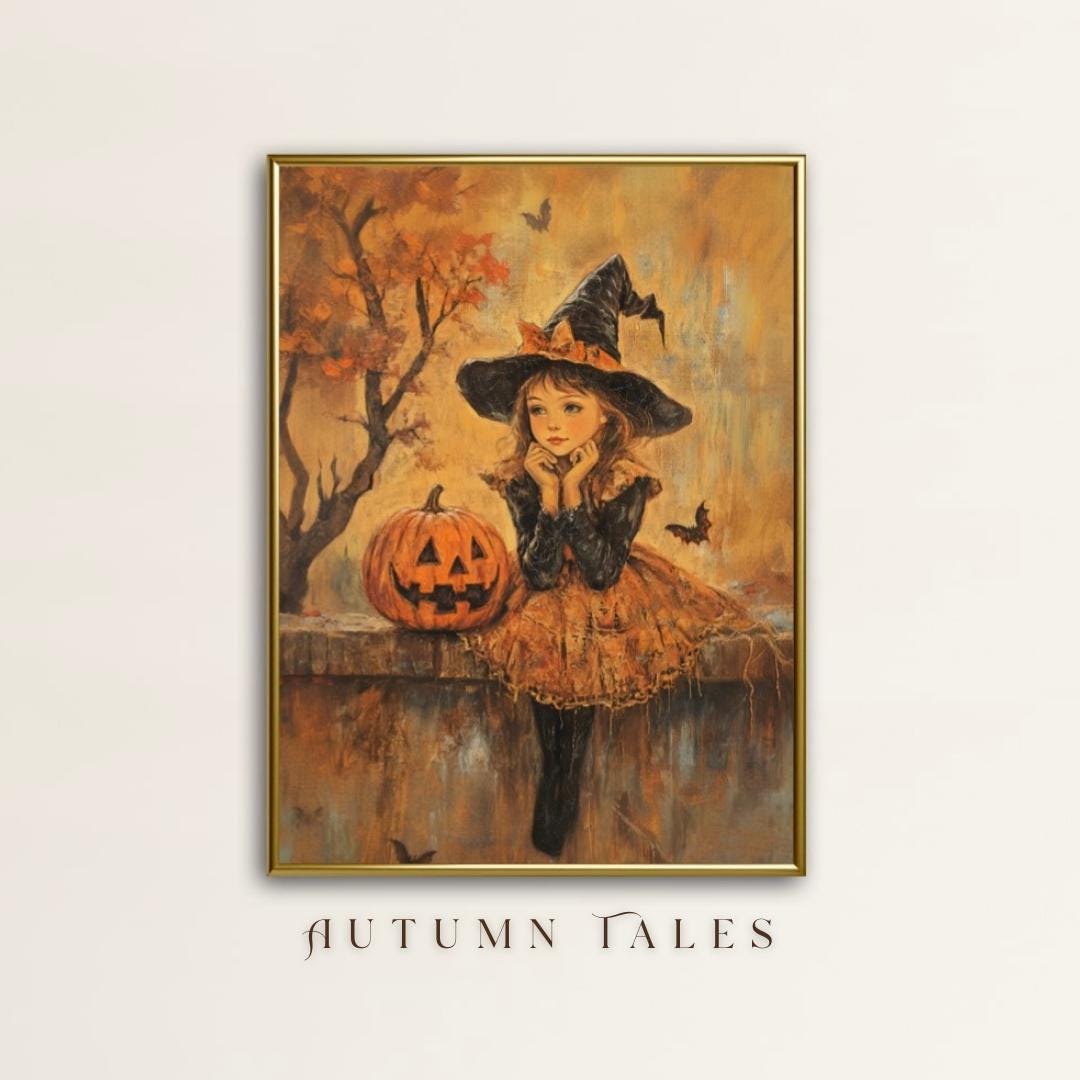 Halloween Wall Art Print Home Decor, Little Cute Witchy Girl Spooky ...