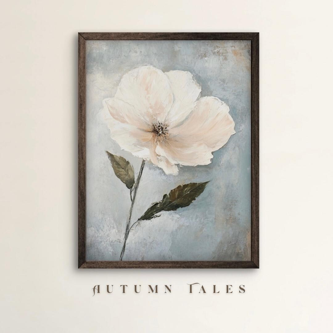 White Flower Wall Art Print Impressionist Floral Printable Farmhouse ...