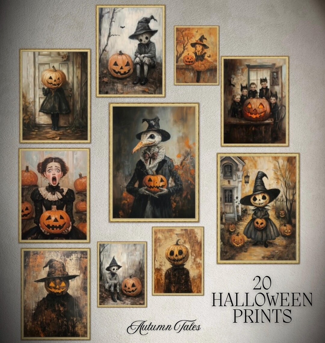 20 Vintage Halloween Prints, Spooky Jack O Lantern Pumpkin Patch ...
