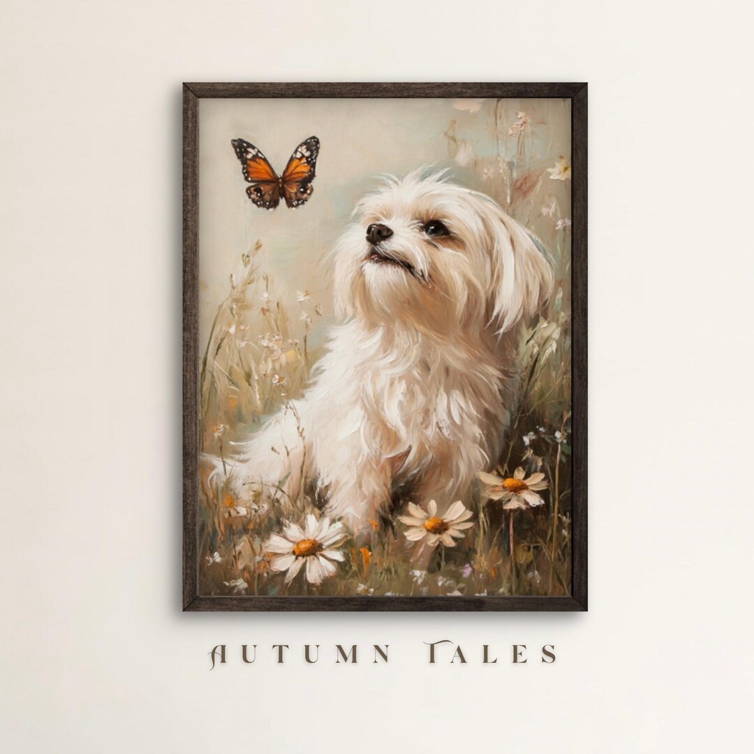 Shih Tzu Puppy Dog and Butterfly Wall Art Print, Cute Puppy in Spring ...