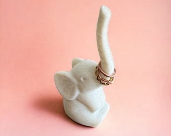 Cute Elephant Ring Holder | Marble Finish | Minimalist Decor | Jewelry Organizer | Gifts for Her