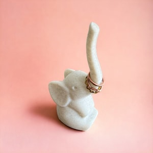 3D Printed Elephant Ring Holder: Marble Finish, Minimalist Decor