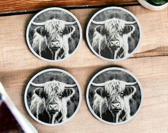 Highland Cow Coaster Set | Farmhouse Decor | Coaster Set | Housewarming Gift