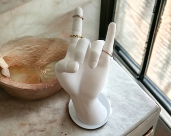 3D Printed Rock On Hand Ring Holder: Jewelry Organizer