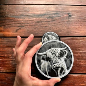 Highland Cow Coaster | Farmhouse Decor | Coaster Set | Housewarming Gift