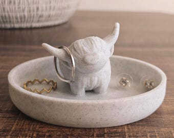 3D-geprinte hooglandkoe-ringhouder: boerderijjuwelenbakje