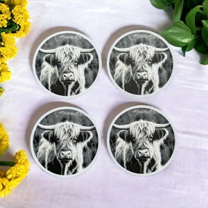 Highland Cow Coaster | Farmhouse Decor | Coaster Set | Housewarming Gift