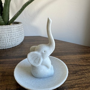 Cute Elephant Ring Holder with Dish, Marble Finish