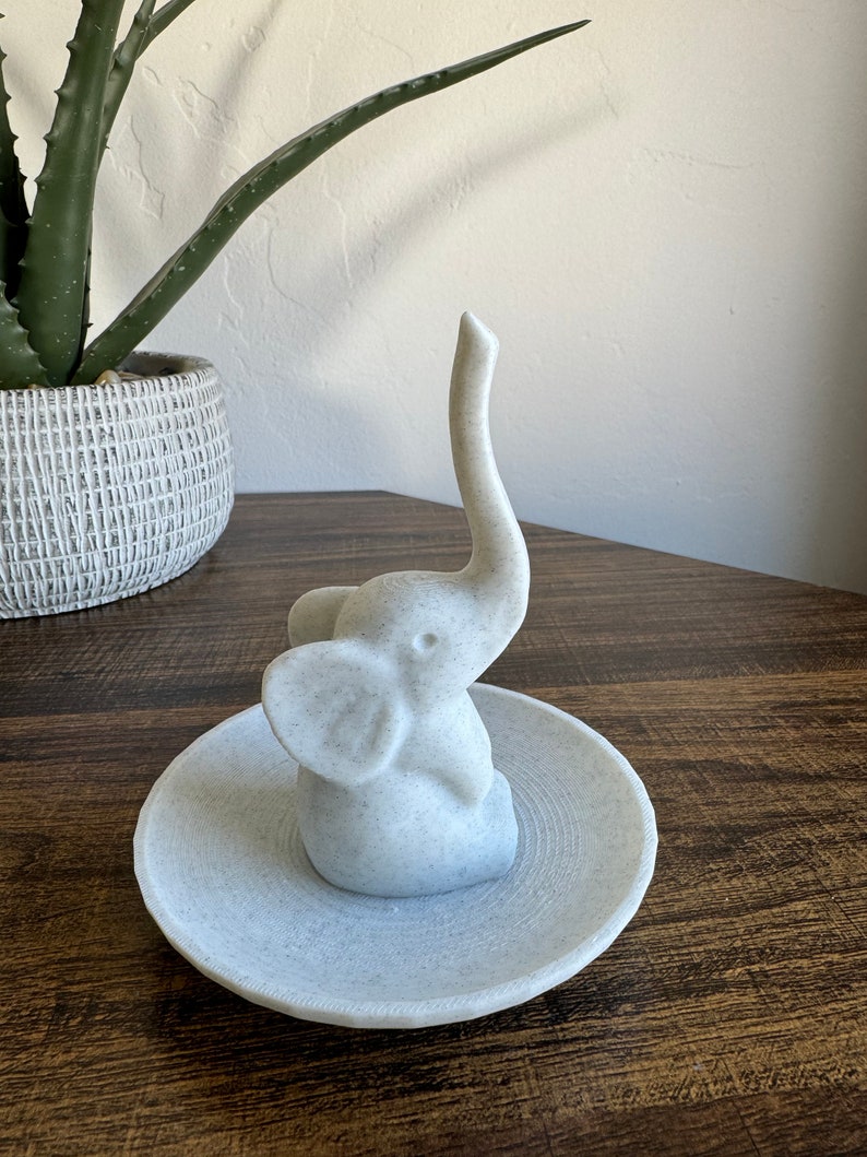 Cute Elephant Ring Holder with Dish, Marble Finish