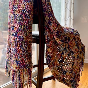Carried Away Crochet Blanket – Super Bulky Yarn | Multicolor Acrylic Wool Blend Throw | Handmade Afghan with Tassels | Approx. 45&quot; x 60&quot;