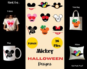 26 Files Mickey Halloween, PNG SVG DXF, Cut File, Spooky Mickey Halloween Clipart Halloween Craft, Silhouette, Decal, Cricut, Stencil