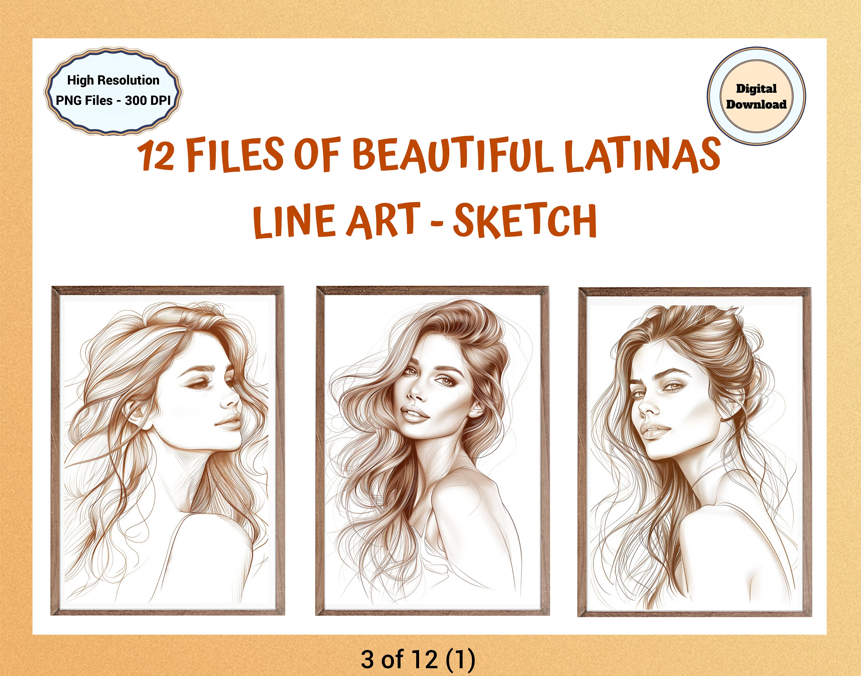 12 Files Line Art Sketch Of Beautiful Latinas, Latin American Women Line Art Face Sketch, Hispanic Latino Women Line Art  Face Sketch